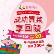 土地銀行攜手台北市成功市場，使用台灣Pay最高享200元回饋